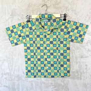 Posh Baby Boys Shirt 6T Green Blue Retro Print Geometric Button Front